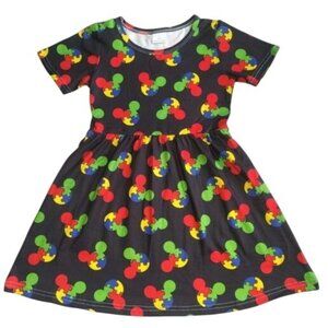 Mickey Mouse Themed Toddler Girls Dress Size 3T Black Short Sleeve Colorful Prin